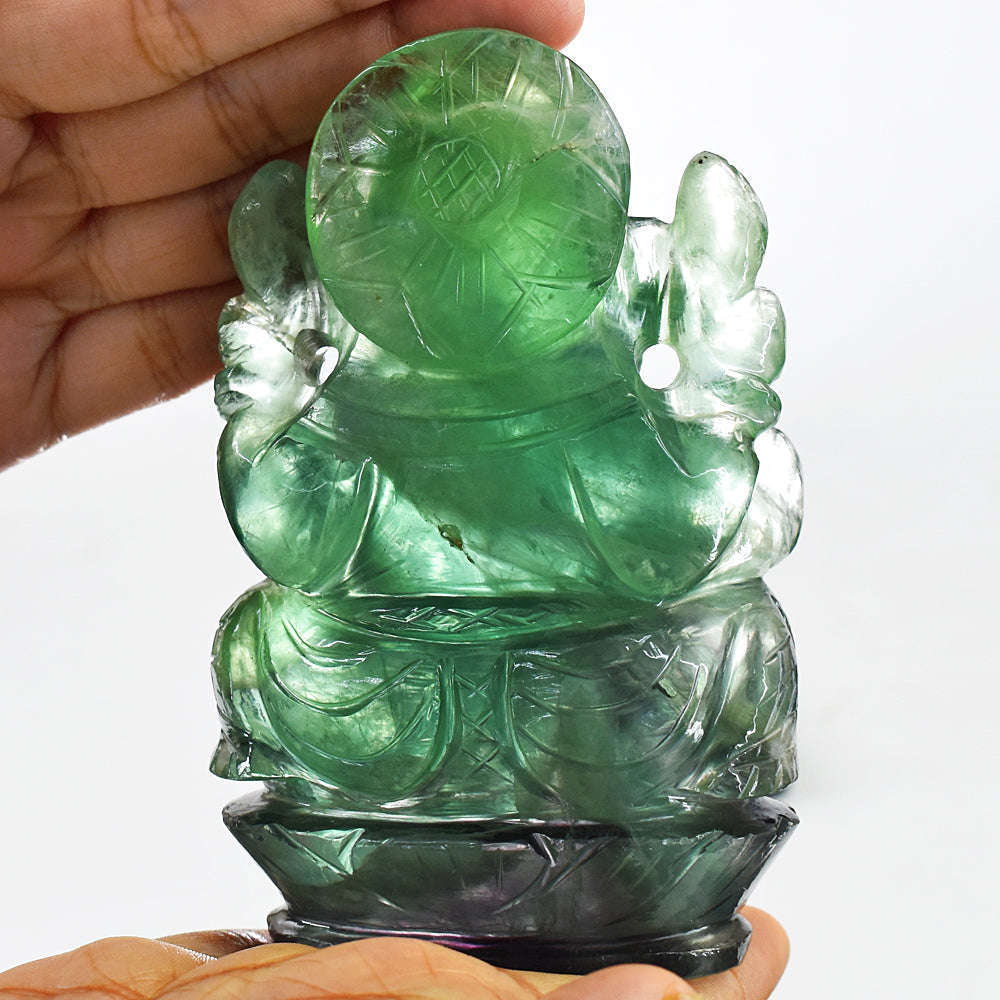 gemsmore:Amazing Green Fluorite Hand Carved Lord Ganesha Idol