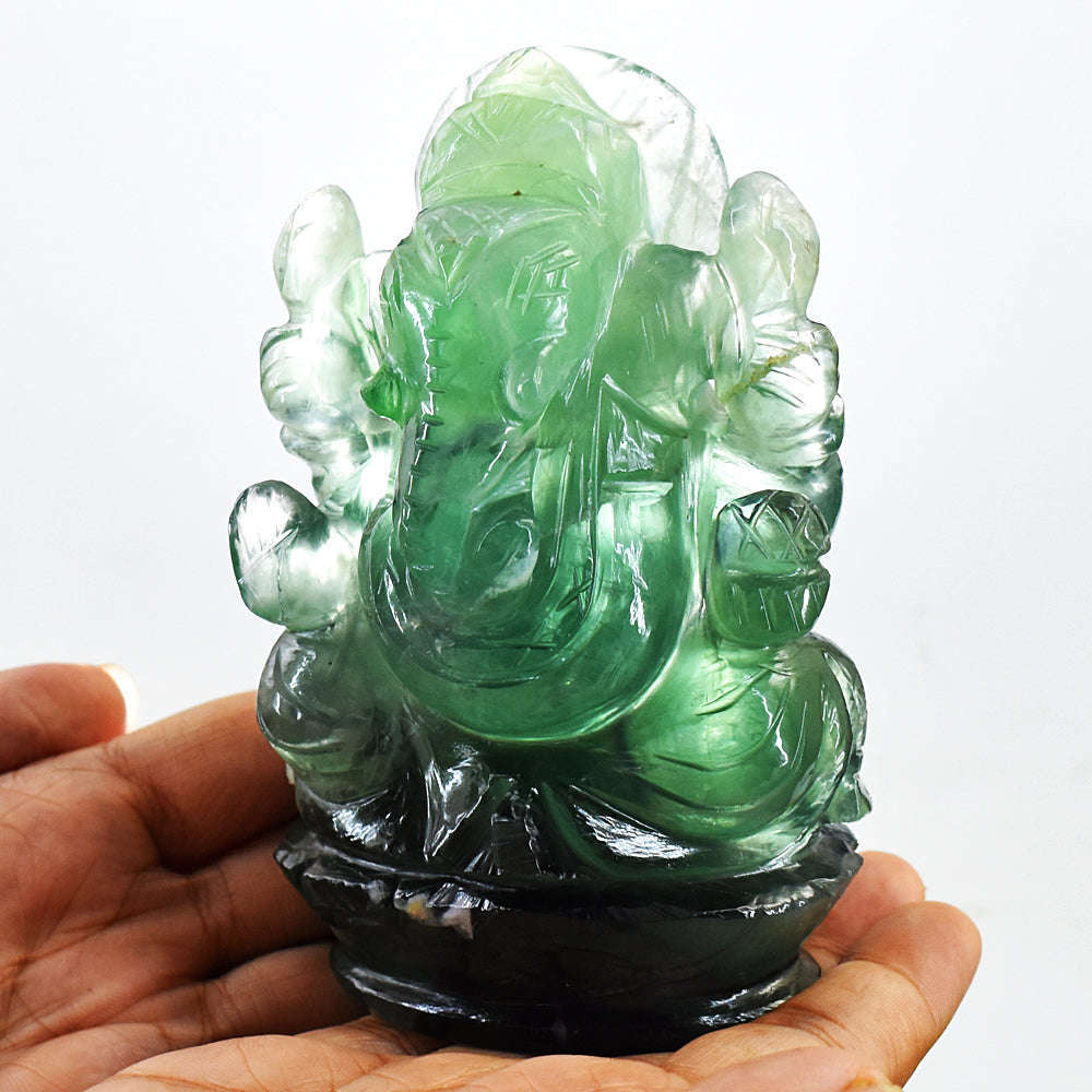 gemsmore:Amazing Green Fluorite Hand Carved Lord Ganesha Idol