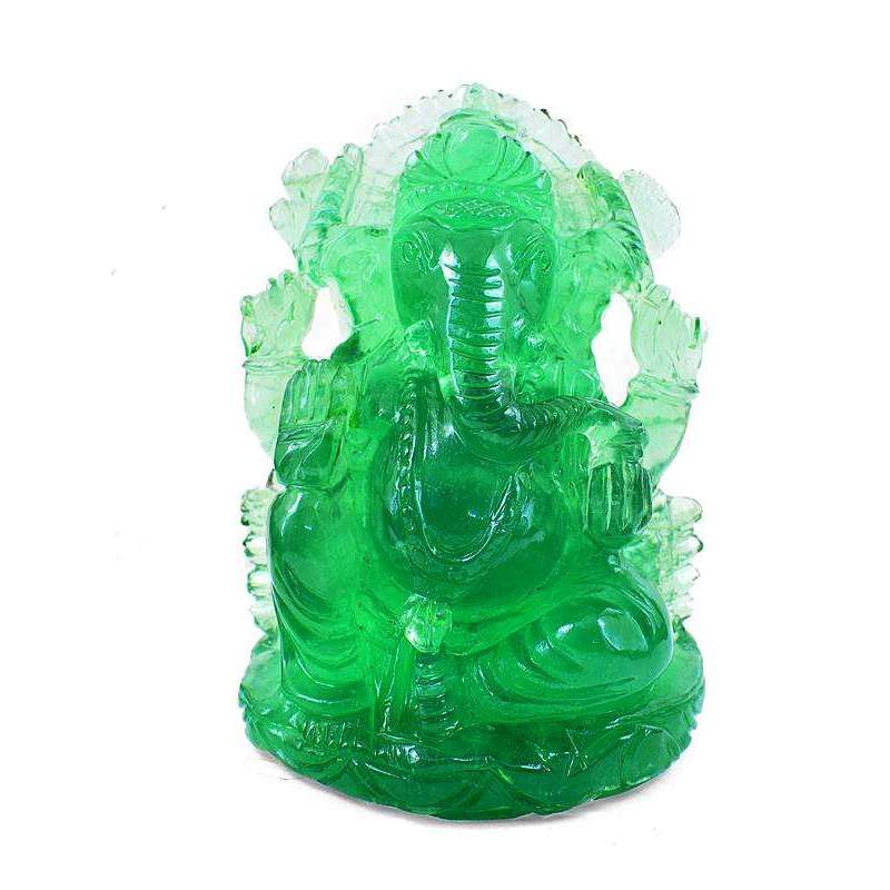 gemsmore:Amazing Green Fluorite Hand Carved Lord Ganesha Idol On Throne