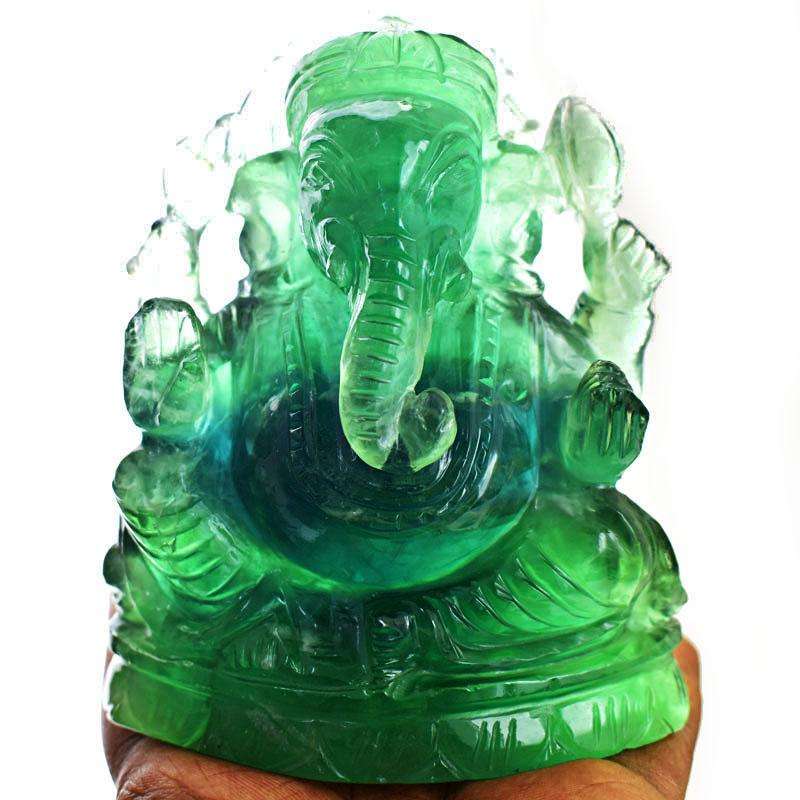 gemsmore:Amazing Green Fluorite Hand Carved Lord Ganesha Idol