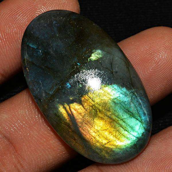 gemsmore:Amazing Green & Golden Flash Oval Shape Labradorite Untreated Loose Gemstone