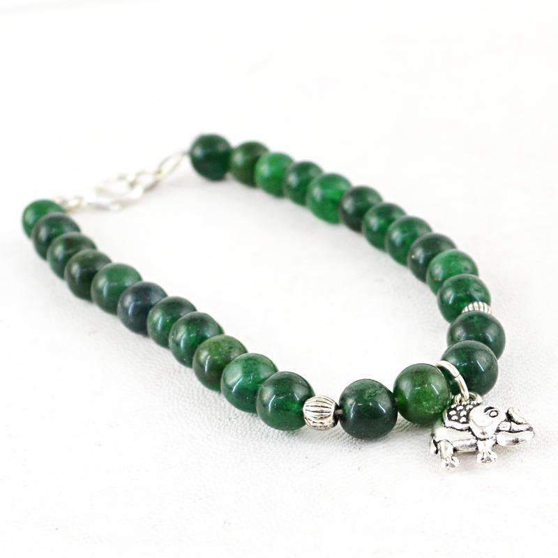 gemsmore:Amazing Green Jade Bracelet Natural Round Shape Beads