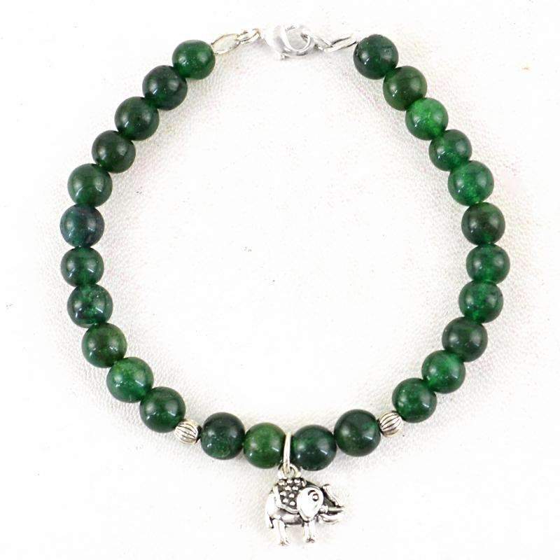 gemsmore:Amazing Green Jade Bracelet Natural Round Shape Beads