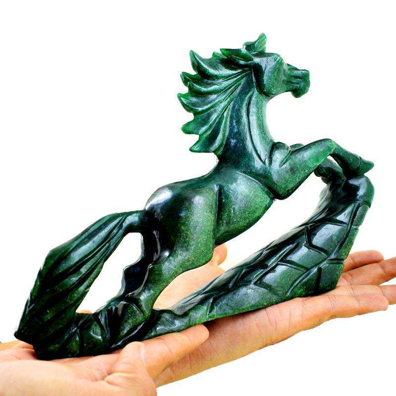 gemsmore:Amazing Green Jade Craftsman Carved Horse