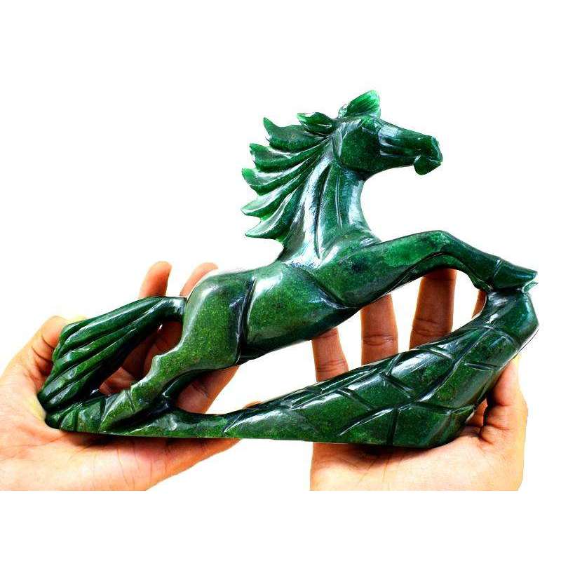 gemsmore:Amazing Green Jade Craftsman Carved Horse