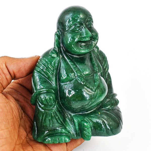 gemsmore:Amazing Green Jade Hand Carved Laughing Buddha