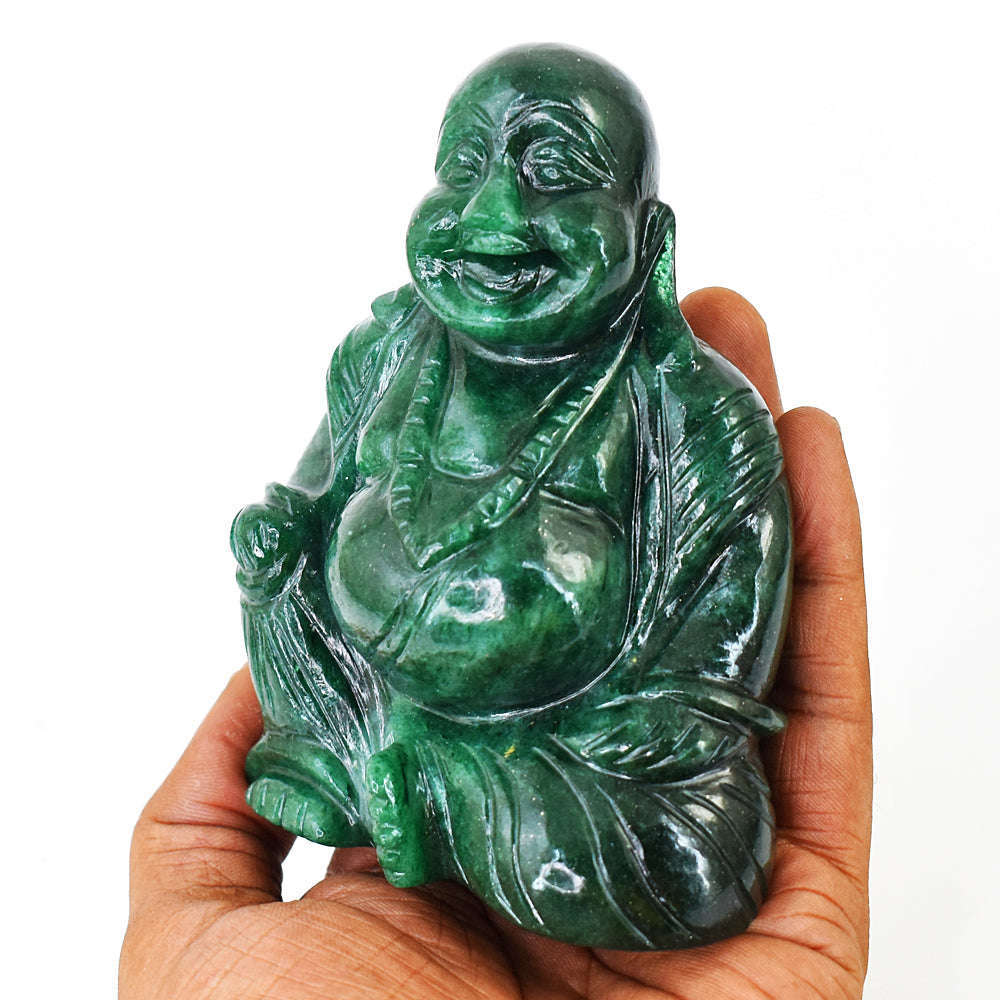gemsmore:Amazing Green Jade Hand Carved Laughing Buddha