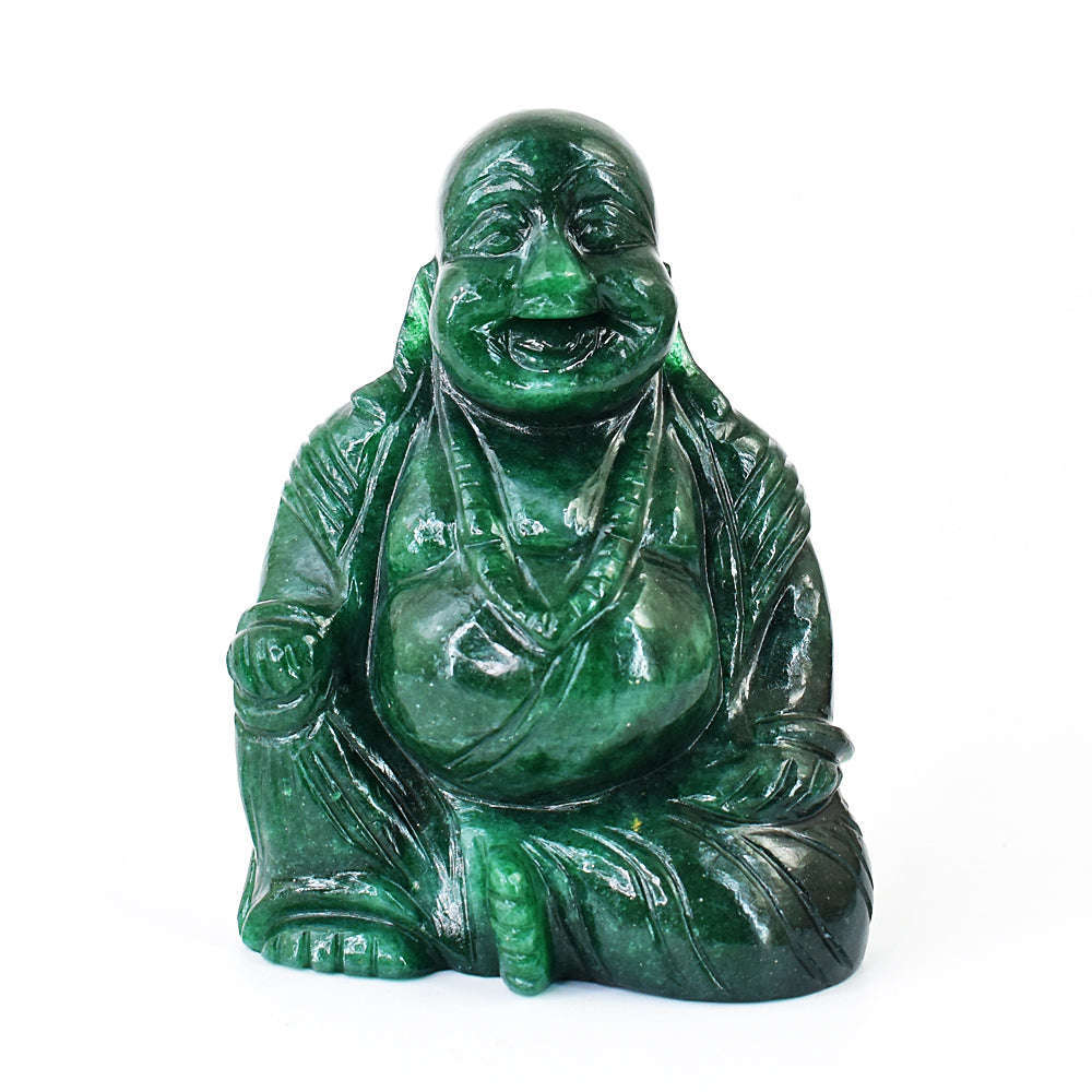gemsmore:Amazing Green Jade Hand Carved Laughing Buddha
