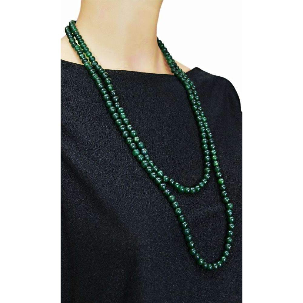 gemsmore:Amazing Green Jade Necklace Natural Round Shape Beads
