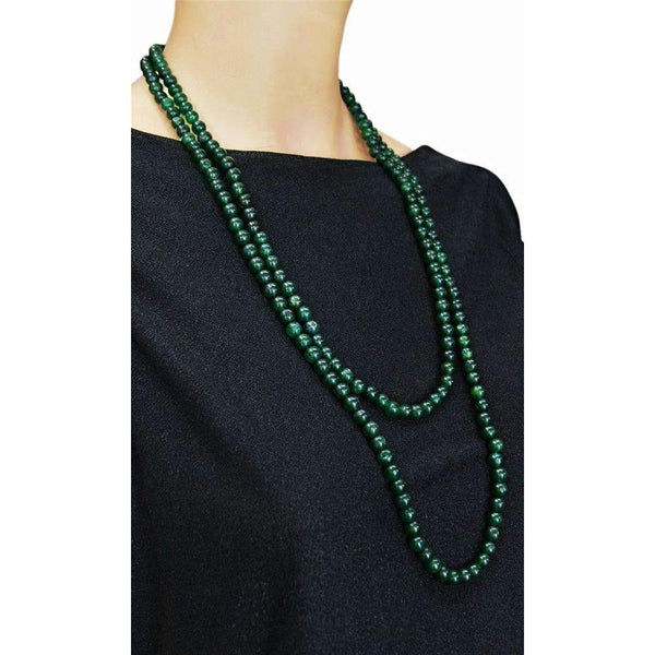 gemsmore:Amazing Green Jade Necklace Natural Round Shape Beads