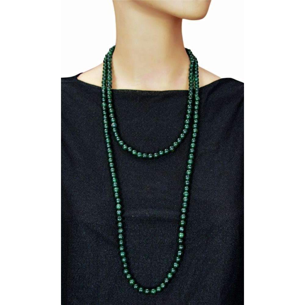 gemsmore:Amazing Green Jade Necklace Natural Round Shape Beads