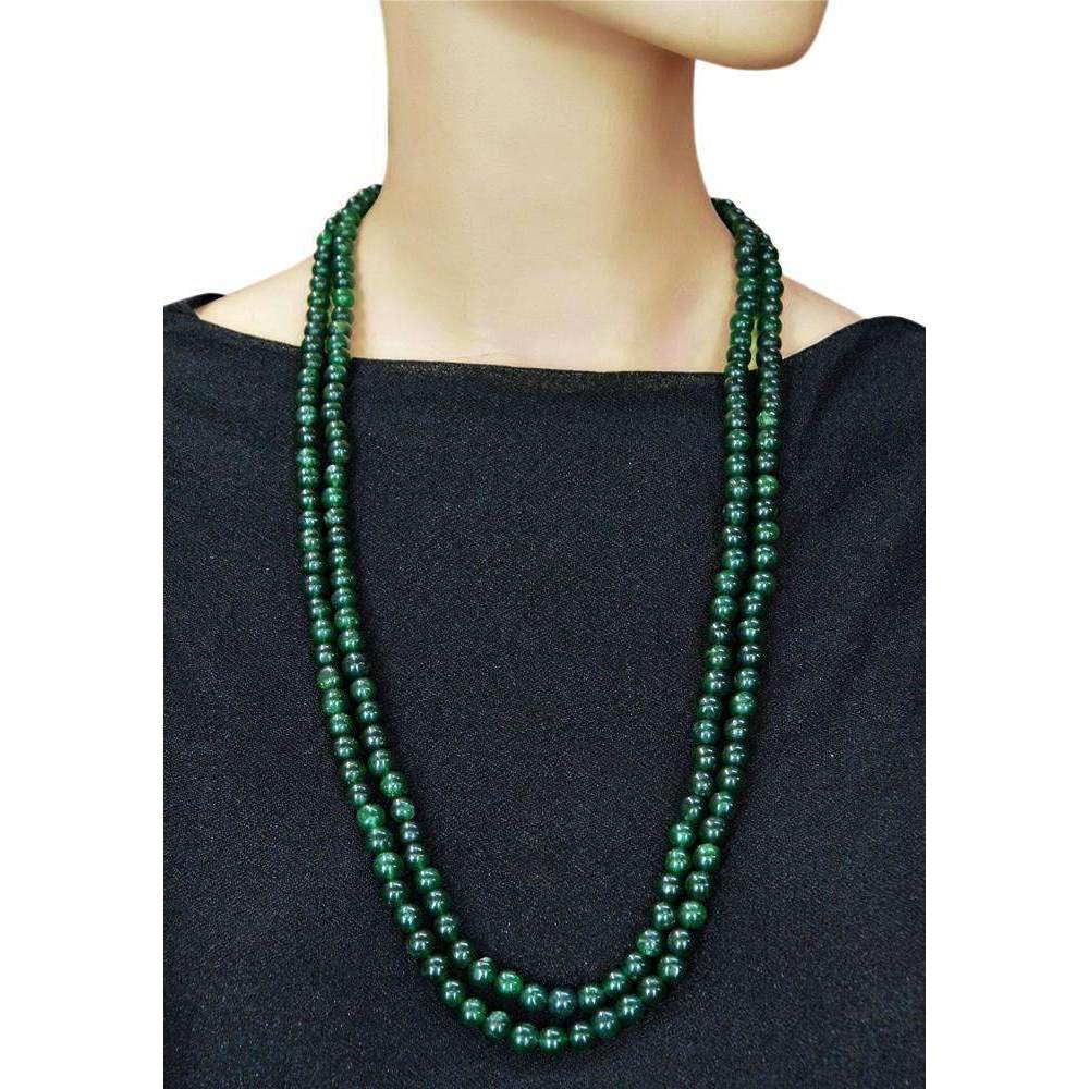 gemsmore:Amazing Green Jade Necklace Natural Round Shape Beads