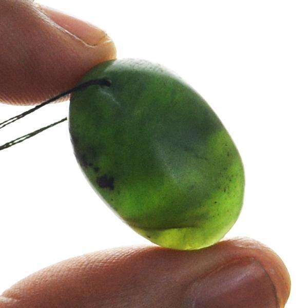 gemsmore:Amazing Green Jade Oval Shape Untreated Drilled Loose Gemstone