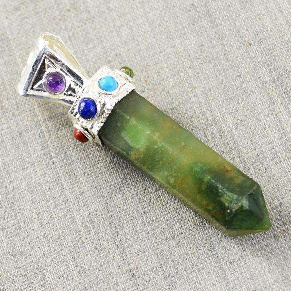 gemsmore:Amazing Green Jade Seven Chakra Crystal Healing Point Pendant