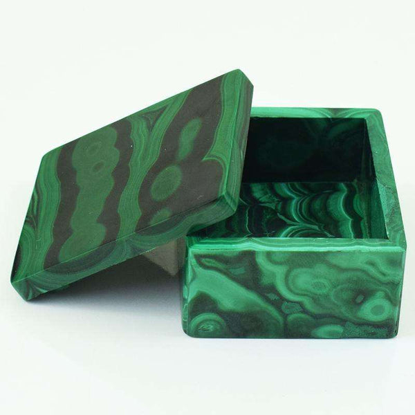 gemsmore:Amazing Green Malachite Carved Jewellery Box