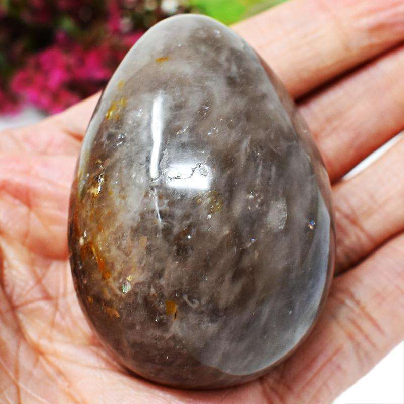 gemsmore:Amazing Grey Moonstone Hand Carved Reiki Healing Egg SIR
