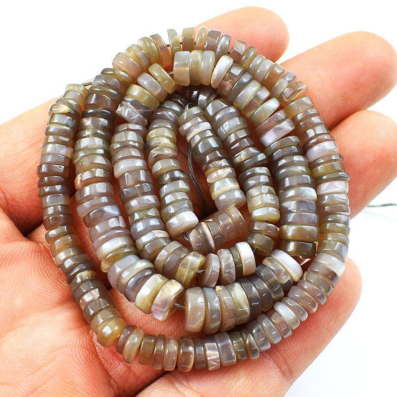 gemsmore:Amazing Grey Moonstone Round Shape Drilled Beads Strand