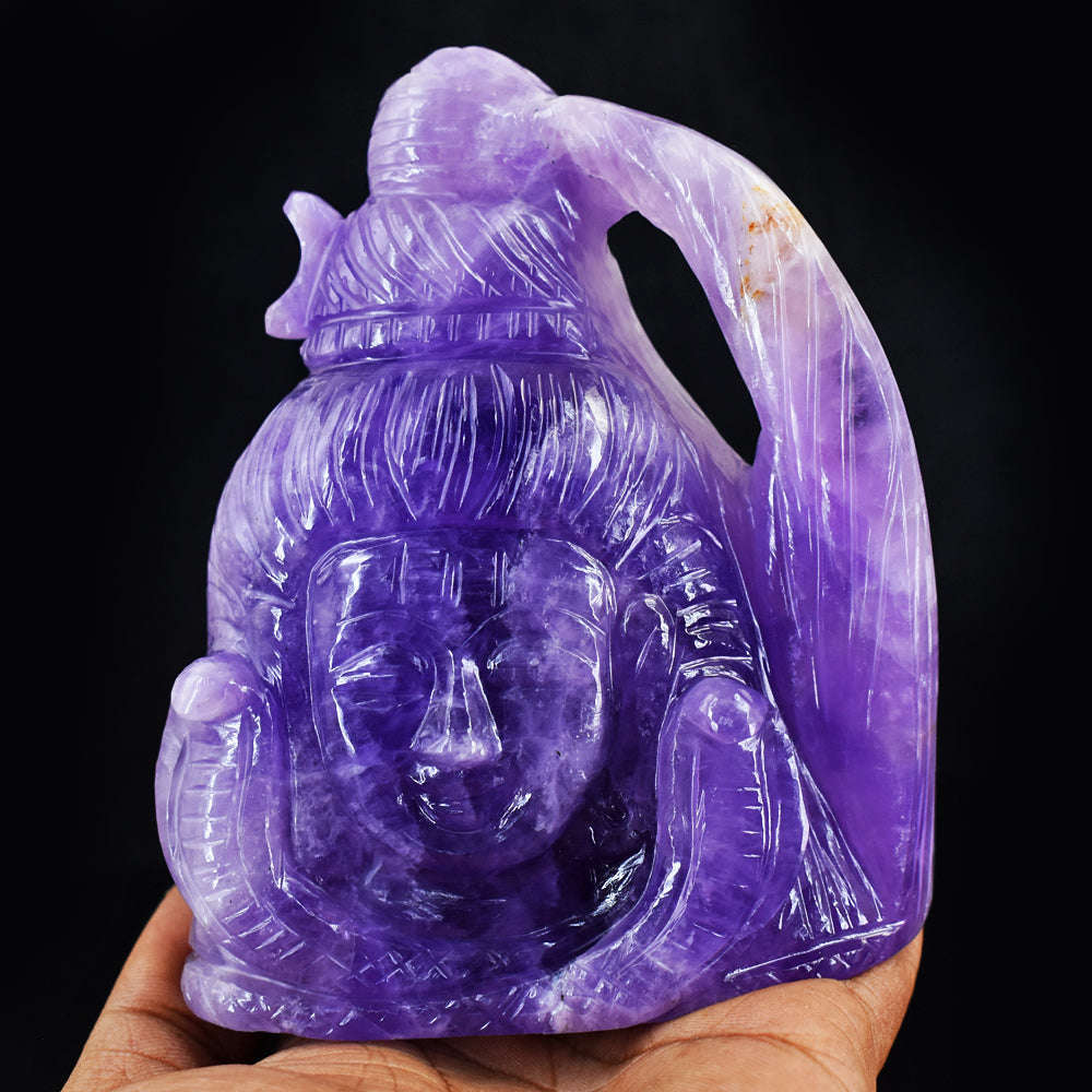 gemsmore:Amazing Hand Carved Amethyst Lord Shiva Head