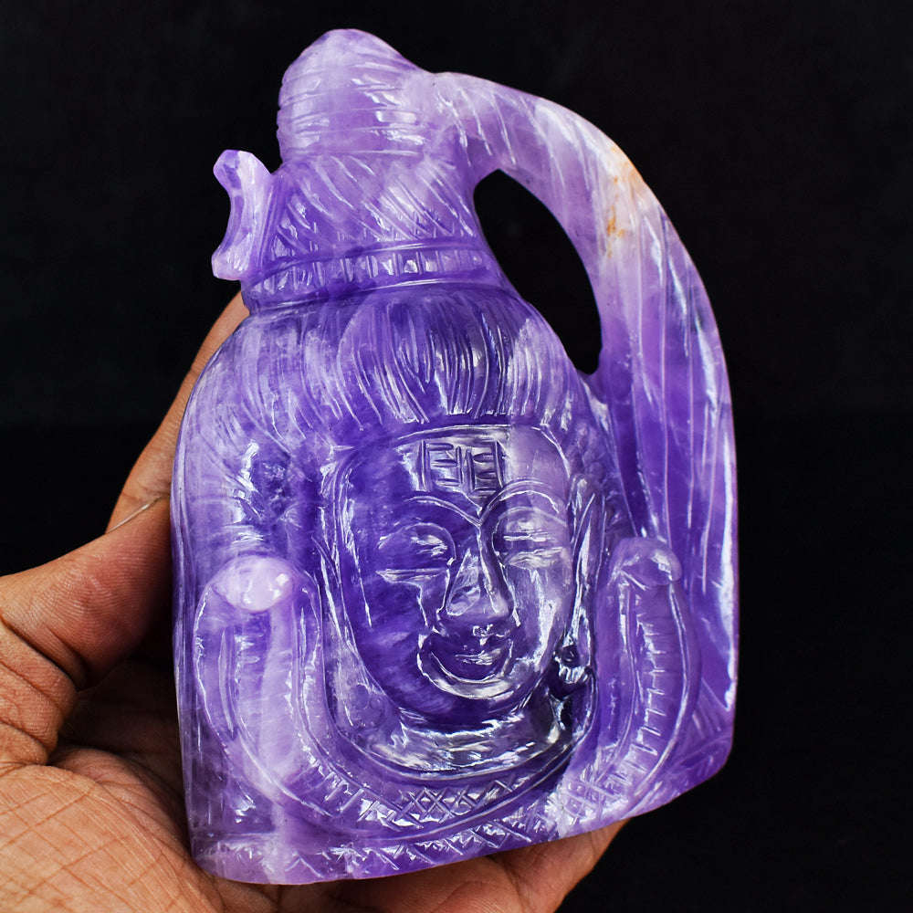 gemsmore:Amazing Hand Carved Amethyst Lord Shiva Head