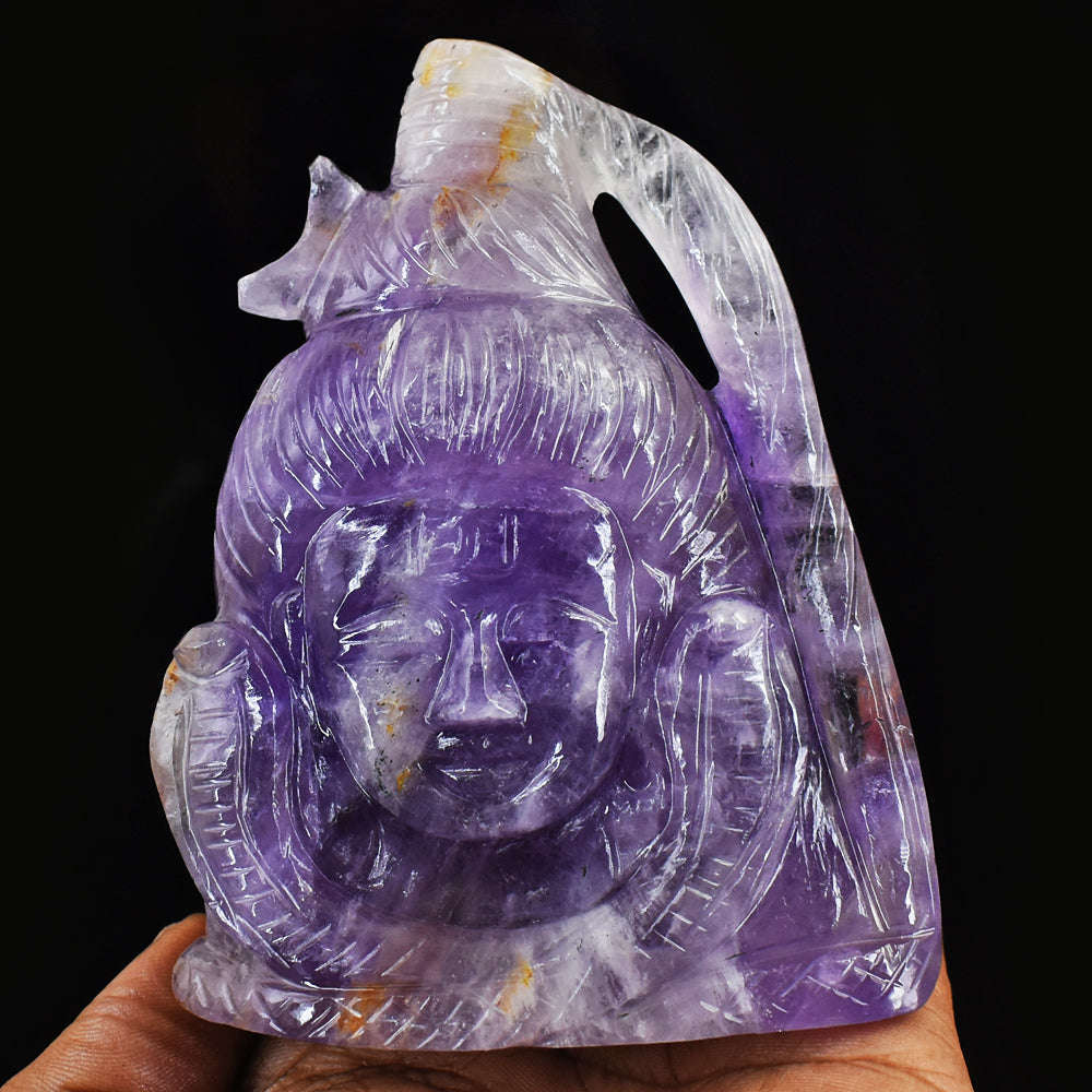 gemsmore:Amazing Hand Carved Amethyst Lord Shiva Head