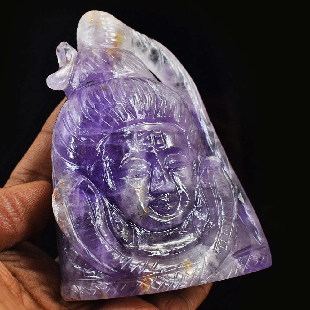 gemsmore:Amazing Hand Carved Amethyst Lord Shiva Head