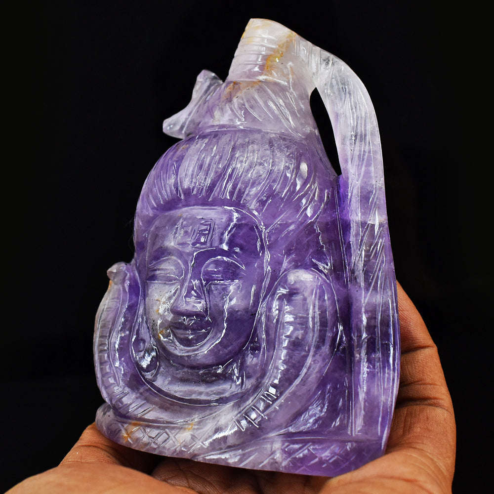 gemsmore:Amazing Hand Carved Amethyst Lord Shiva Head