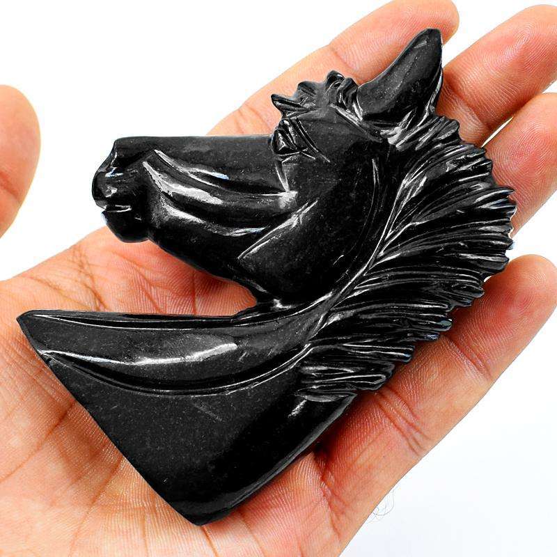 gemsmore:Amazing Hand Carved Black Spinel Horse Head