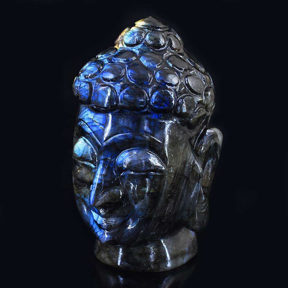 gemsmore:Amazing Hand Carved Blue Flash Labradorite Lord Buddha Head