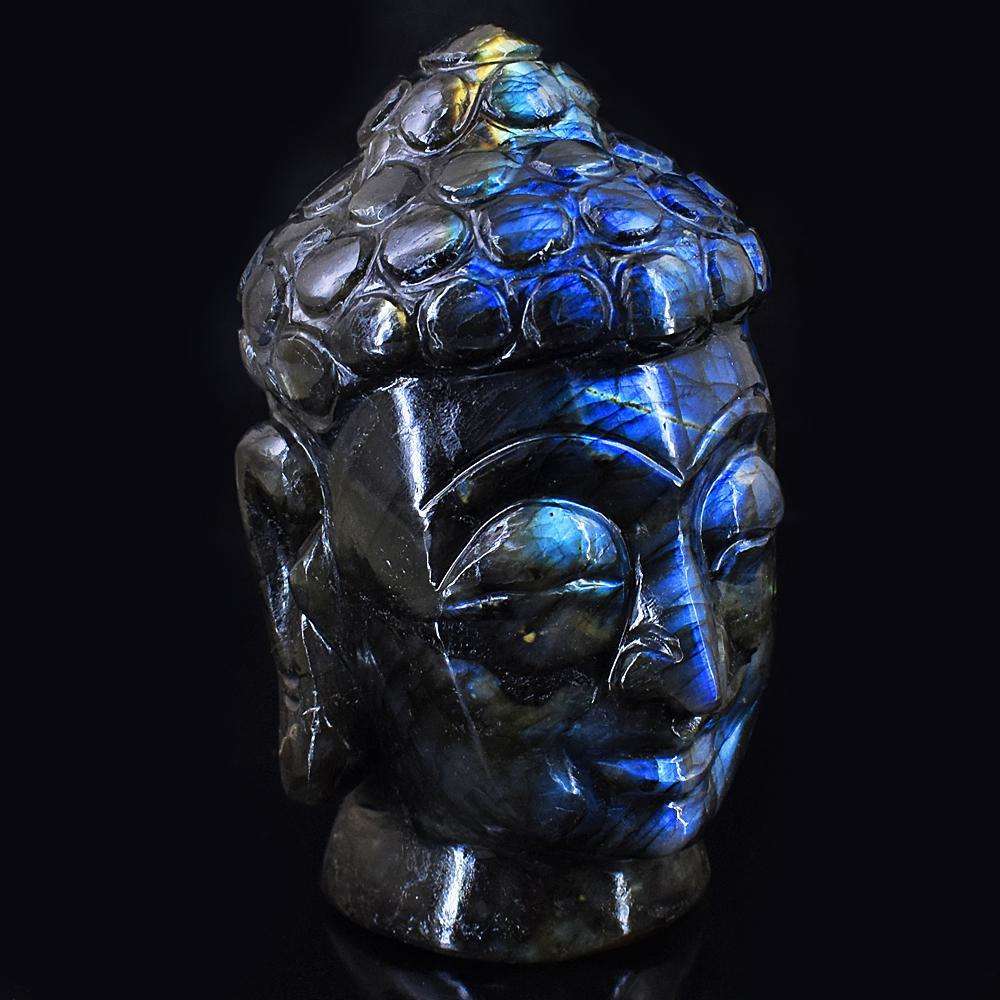 gemsmore:Amazing Hand Carved Blue Flash Labradorite Lord Buddha Head