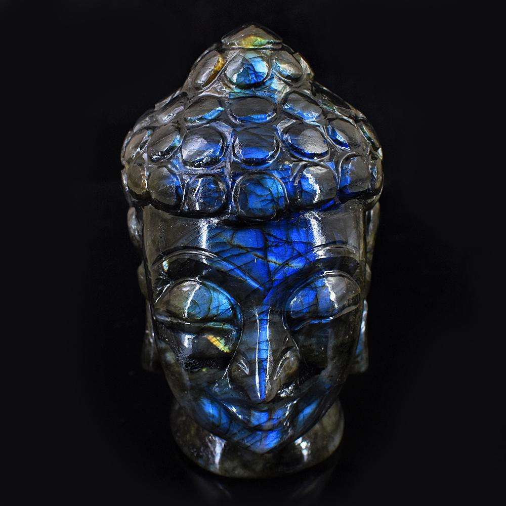 gemsmore:Amazing Hand Carved Blue Flash Labradorite Lord Buddha Head