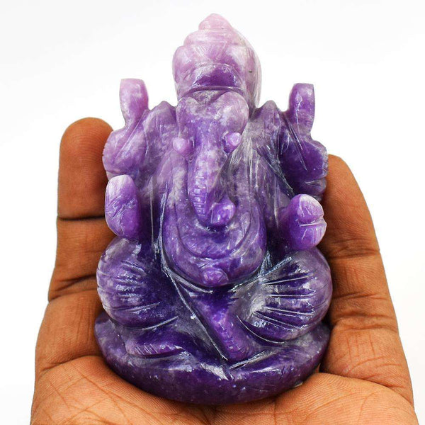 gemsmore:Amazing Hand Carved Lepidolite Lord Ganesha Idol