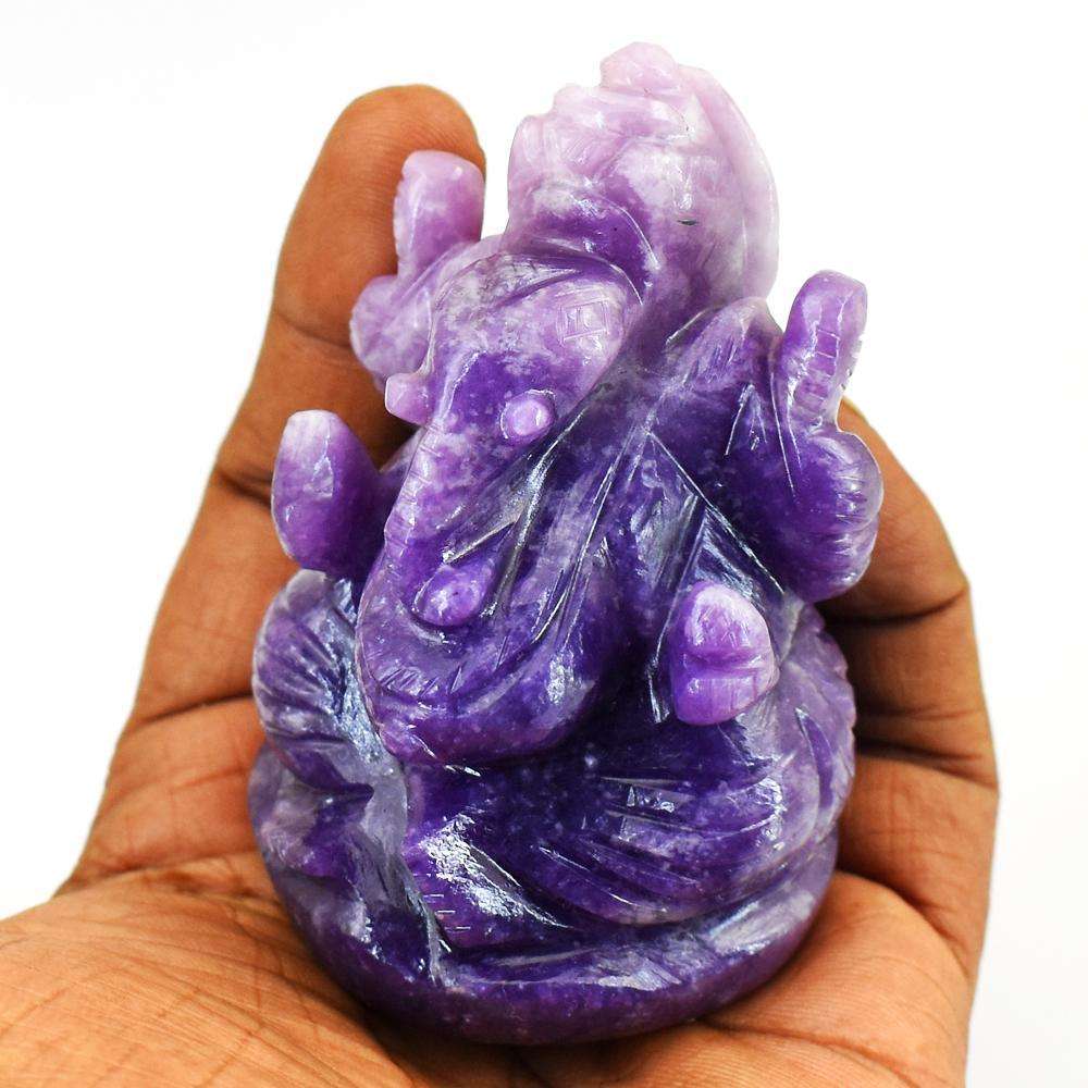 gemsmore:Amazing Hand Carved Lepidolite Lord Ganesha Idol