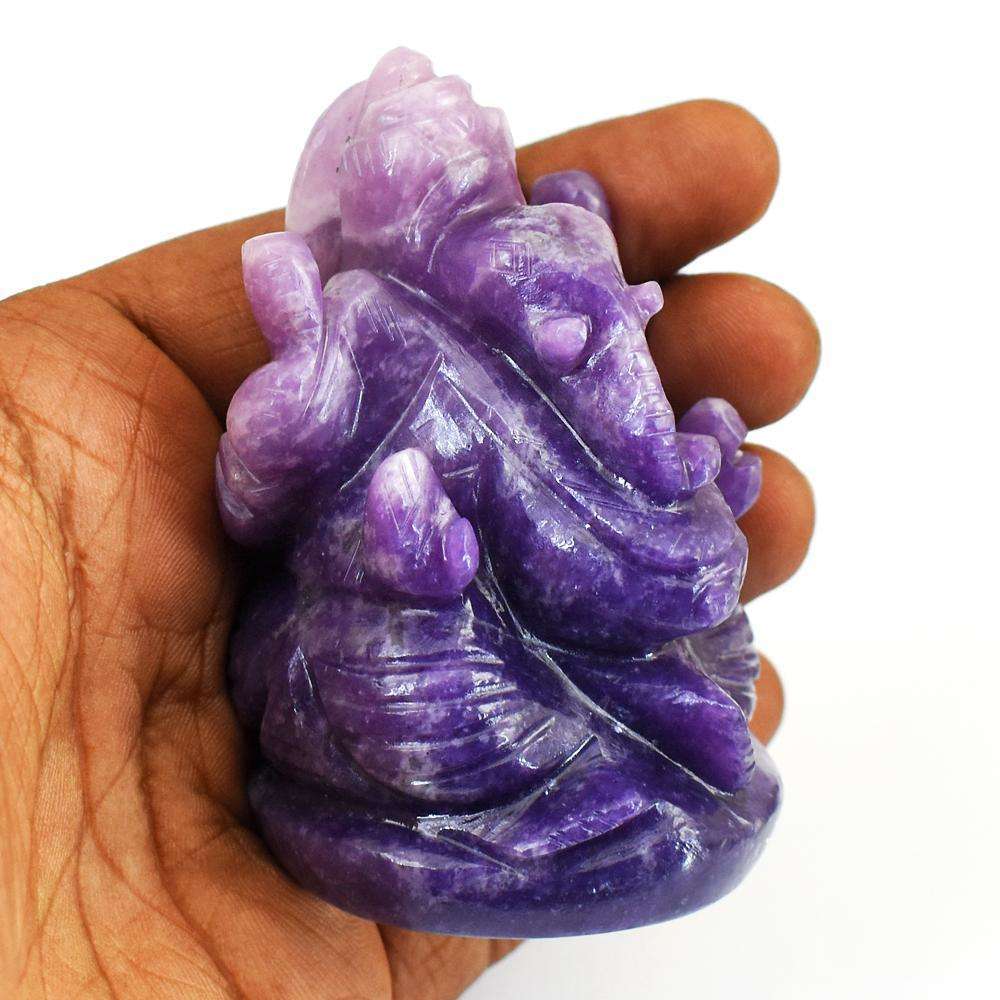 gemsmore:Amazing Hand Carved Lepidolite Lord Ganesha Idol