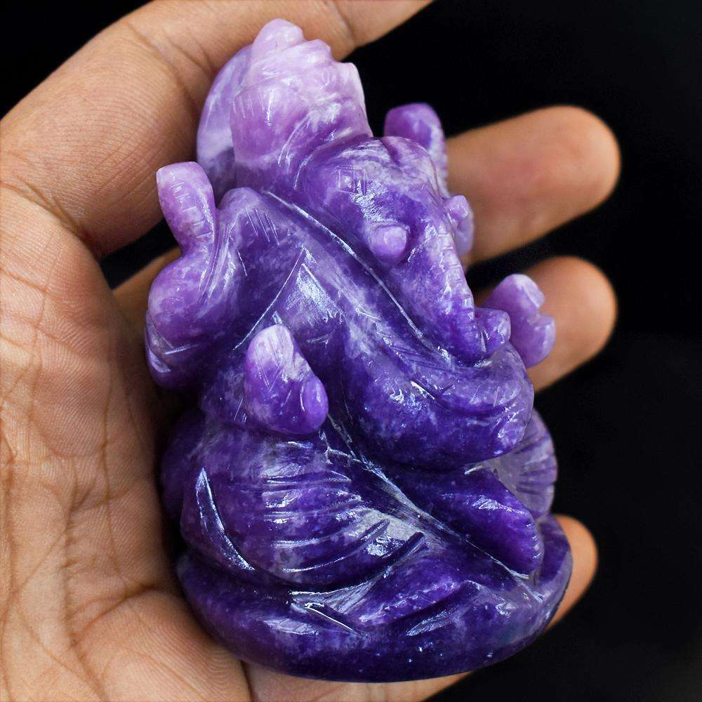 gemsmore:Amazing Hand Carved Lepidolite Lord Ganesha Idol