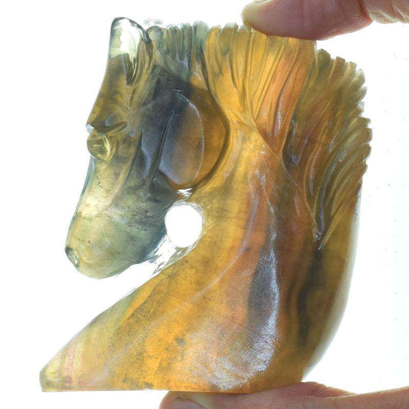 gemsmore:Amazing Hand Carved Multicolor Fluorite Horse Head