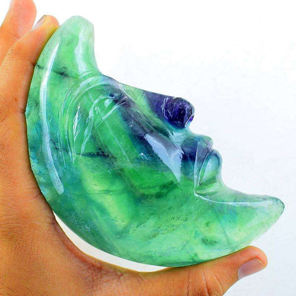 gemsmore:Amazing Hand Carved Multicolor Fluorite Moon Face