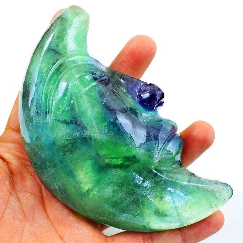 gemsmore:Amazing Hand Carved Multicolor Fluorite Moon Face