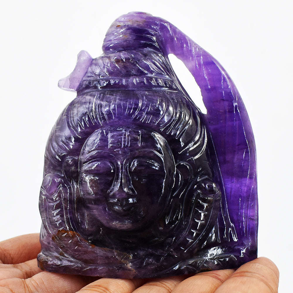 gemsmore:Amazing Hand Carved Purple Amethyst Lord Shiva Head Gemstone Carving