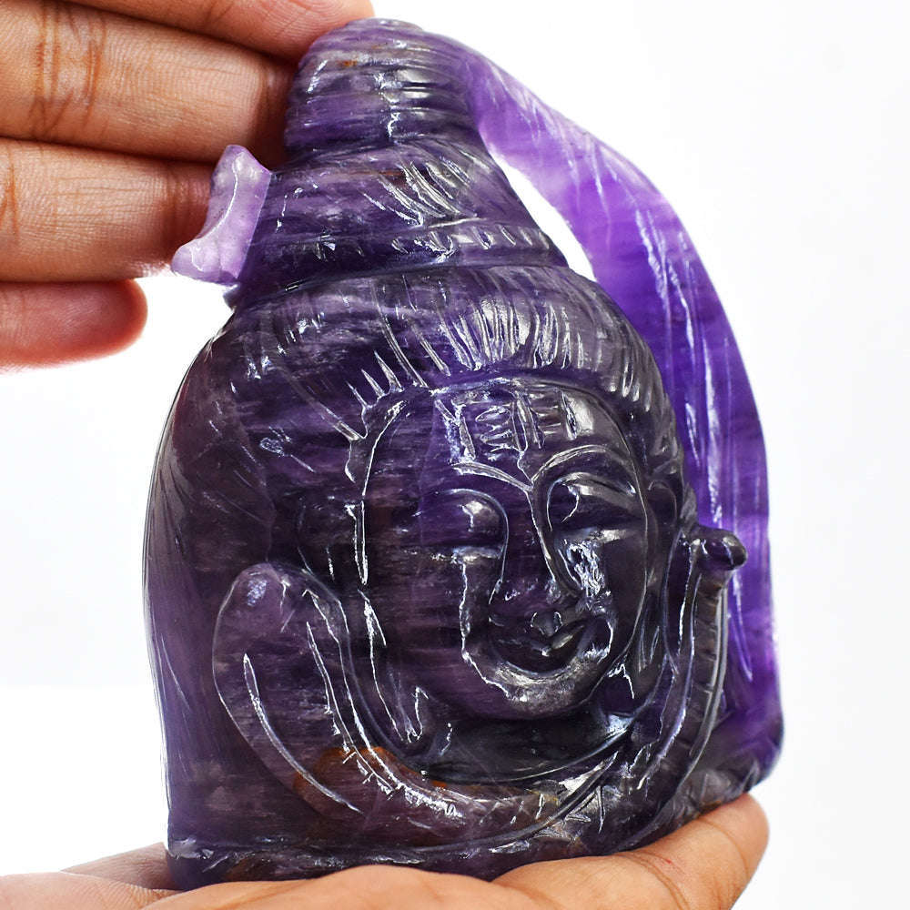 gemsmore:Amazing Hand Carved Purple Amethyst Lord Shiva Head Gemstone Carving