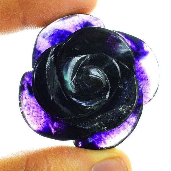 gemsmore:Amazing Hand carved Purple Fluorite Flower Rose Gemstone