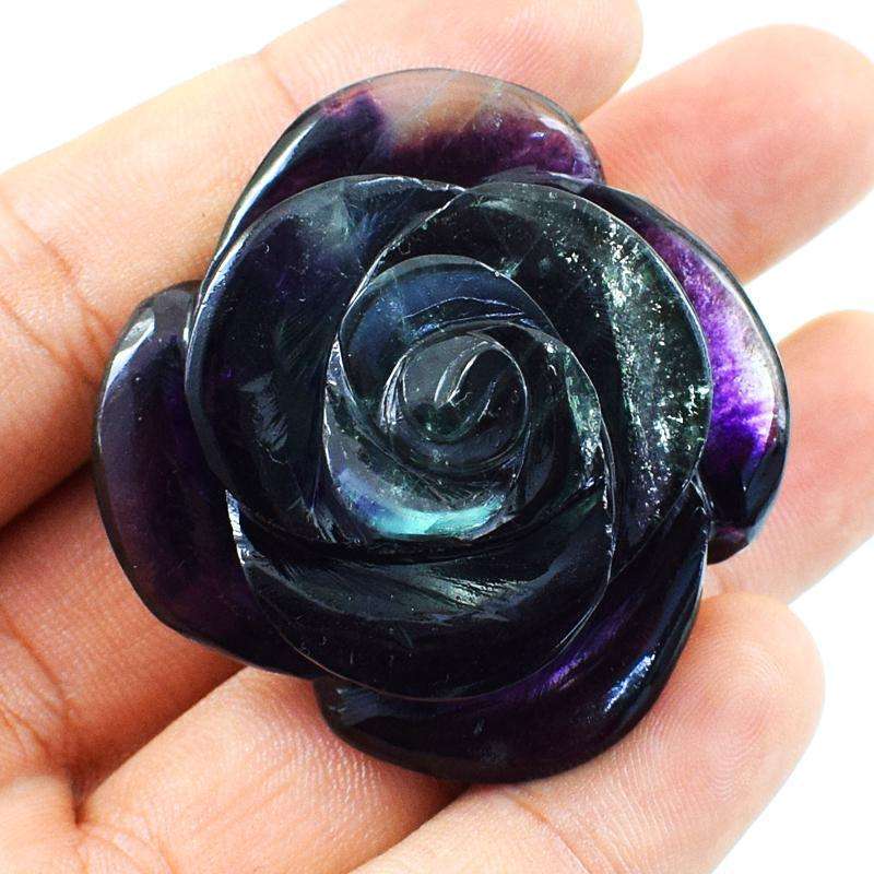 gemsmore:Amazing Hand carved Purple Fluorite Flower Rose Gemstone