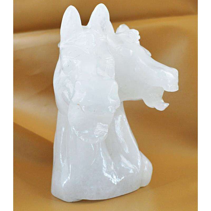 gemsmore:Amazing Hand Carved White Quartz Twin Horse Head