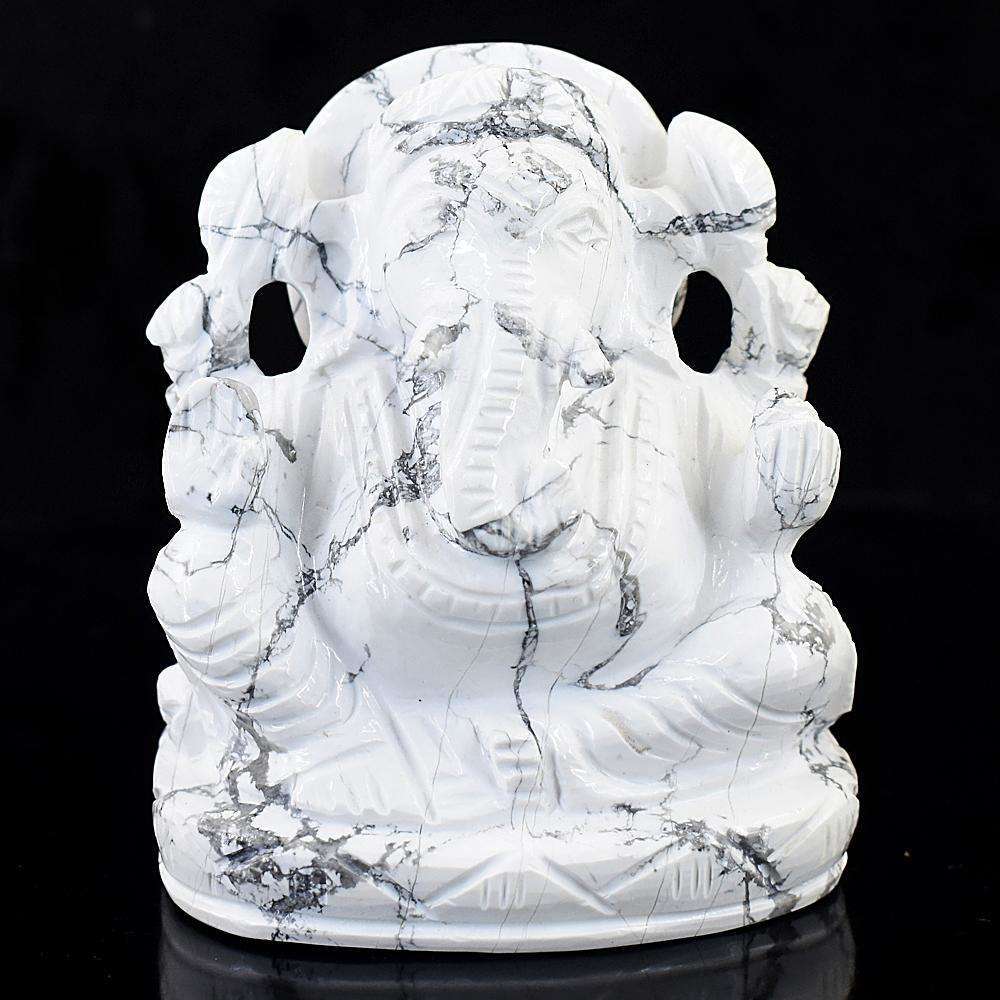 gemsmore:Amazing Howlite Hand Carved Lord Ganesha Idol