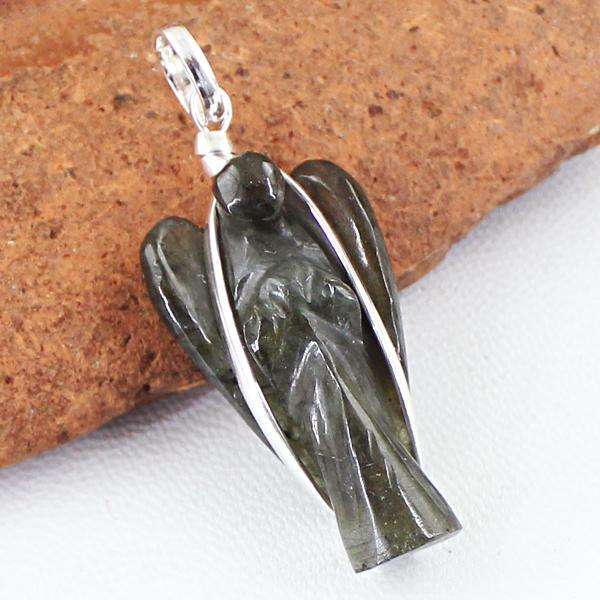 gemsmore:Amazing Labradorite Carved Healing Angel Pendant