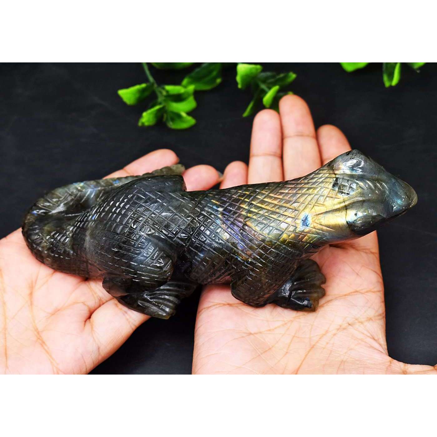 gemsmore:Amazing Labradorite Hand Carved Genuine Crystal Gemstone Carving Dragon