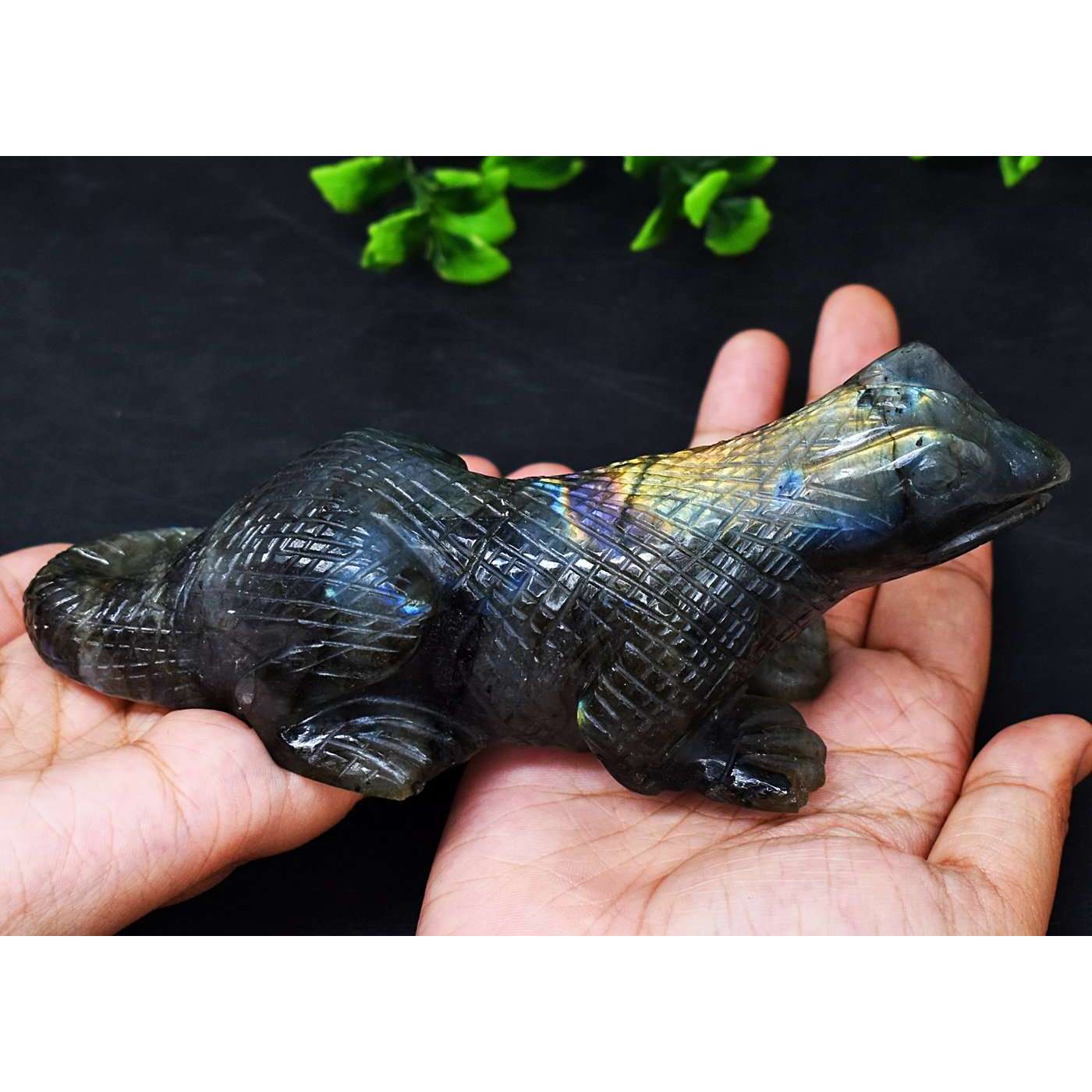 gemsmore:Amazing Labradorite Hand Carved Genuine Crystal Gemstone Carving Dragon