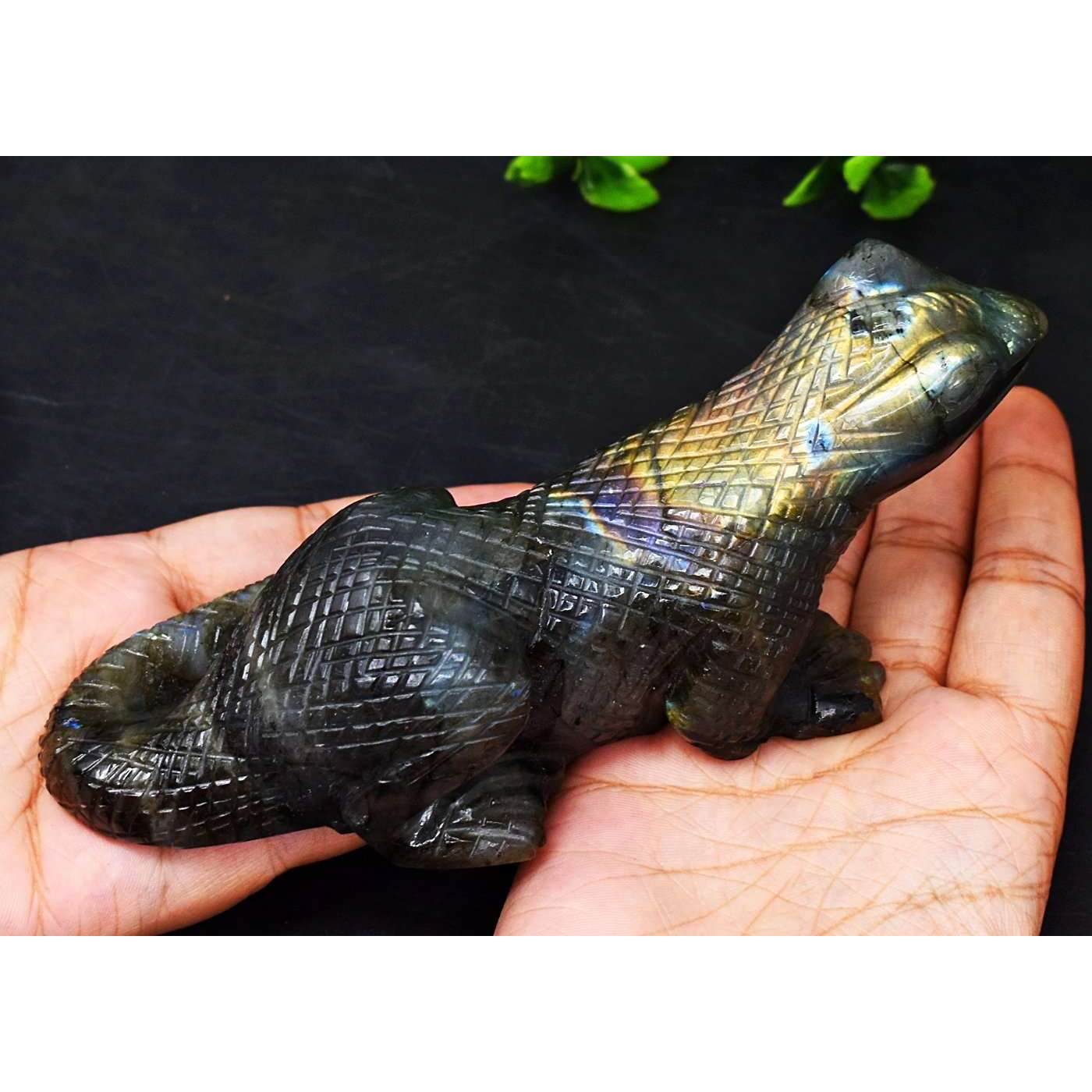 gemsmore:Amazing Labradorite Hand Carved Genuine Crystal Gemstone Carving Dragon