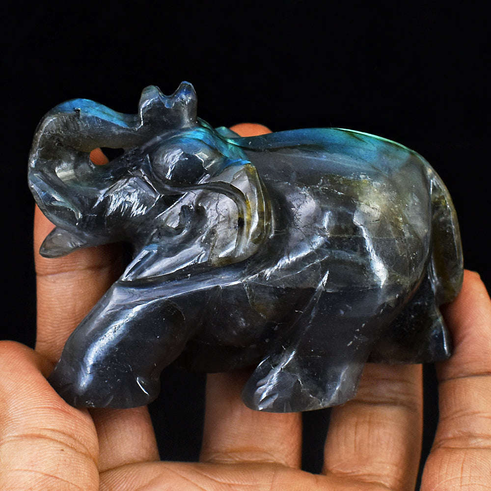 gemsmore:Amazing Labradorite Hand Carved Genuine Crystal Gemstone Carving Elephant