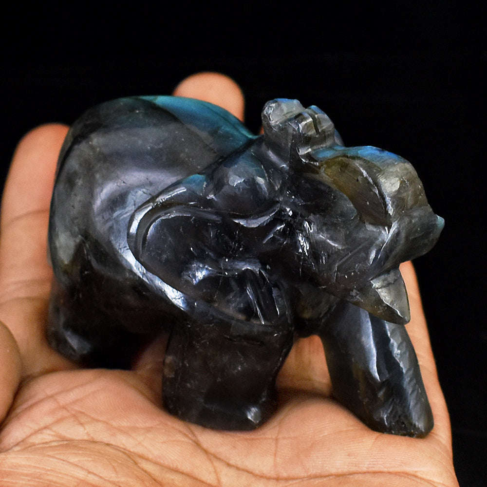 gemsmore:Amazing Labradorite Hand Carved Genuine Crystal Gemstone Carving Elephant