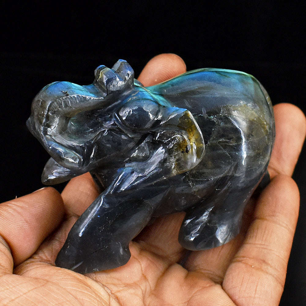 gemsmore:Amazing Labradorite Hand Carved Genuine Crystal Gemstone Carving Elephant